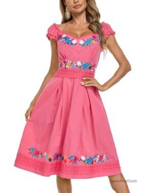 Embroidered Mexican Style Summer Dress Lace Boho Casual Party